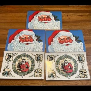 Vintage 5 Plastic Laminate Double Side Placemats Santa Christmas Holiday1994 USA
